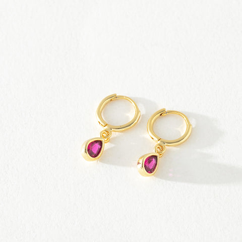 Hannah Pink Crystal Huggie Tear Drop Hoops Earrings Hannah Pink Crystal Huggie Tear Drop Hoops Earrings