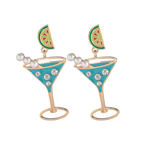 Watermelon Marg Teal Enamel Cocktail Shaped Dangle Earrings Watermelon Marg Teal Enamel Cocktail Shaped Dangle Earrings