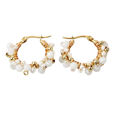 Heidi Gold & White Beaded Gold Hoop Earrings Heidi Gold & White Beaded Gold Hoop Earrings
