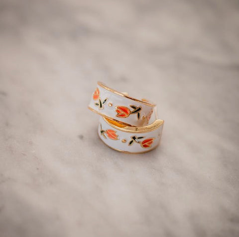 Hayley Enamel Hoop Earring with a Tulip Design Hayley Enamel Hoop Earring with a Tulip Design