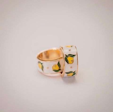 Hayley Enamel Hoop Earring with a Lemon Design Hayley Enamel Hoop Earring with a Lemon Design