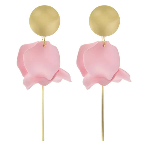 Olivia Matte Gold and Light Pink Flower Petal Dangle Earrings with Gold Post Dangle Olivia Matte Gold and Light Pink Flower Petal Dangle Earrings with Gold Post Dangle