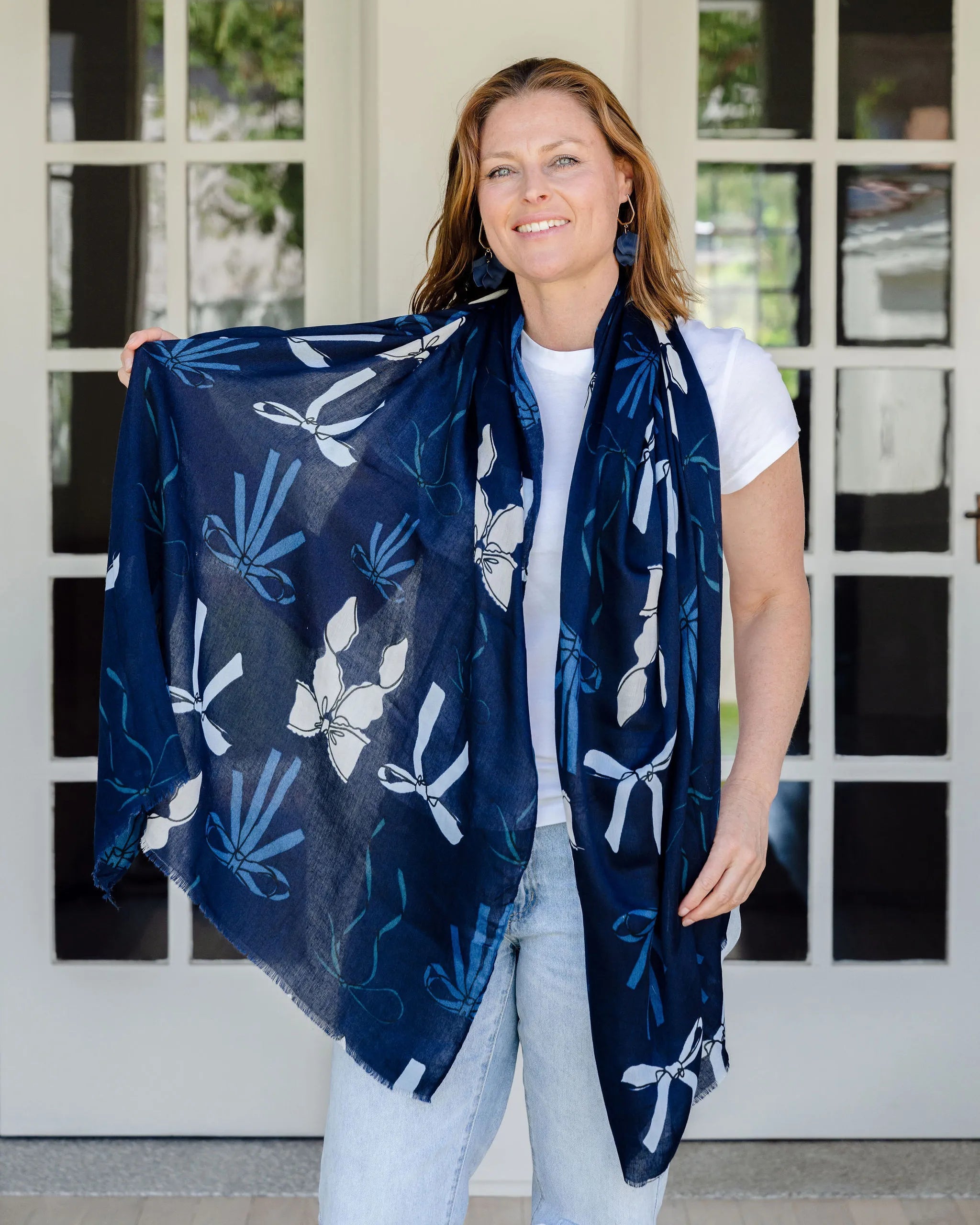 bow design scarf, navy scarf, bold scarf, autumn scarf, winter scarf, cottage core scarf, feminine scarf bow design scarf, navy scarf, bold scarf, autumn scarf, winter scarf, cottage core scarf, feminine scarf