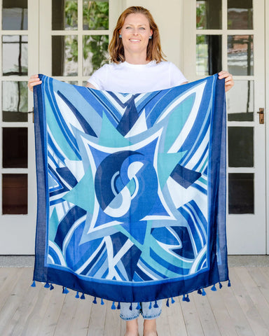 geometric scarf, autumn scarf, winter scarf,  bold scarf, bright scarf, blue tones scarf geometric scarf, autumn scarf, winter scarf,  bold scarf, bright scarf, blue tones scarf