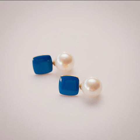 Felicity Blue Enamel Stud Earring with Faux Pearl Felicity Blue Enamel Stud Earring with Faux Pearl