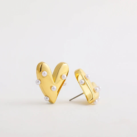 Valentina Heart Shaped Gold Stud Earring with Mini Faux Pearls Valentina Heart Shaped Gold Stud Earring with Mini Faux Pearls
