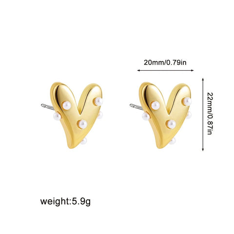 Valentina Heart Shaped Gold Stud Earring with Mini Faux Pearls Valentina Heart Shaped Gold Stud Earring with Mini Faux Pearls
