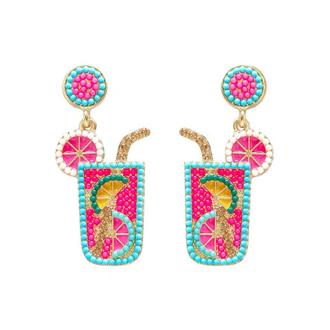 Cocktail Dangle earrings in Bright Pinks and Blues Cocktail Dangle earrings in Bright Pinks and Blues
