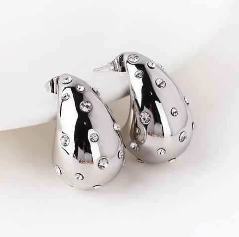 Ivy Tear Drop Studs in Silver with Mini Crystals Ivy Tear Drop Studs in Silver with Mini Crystals