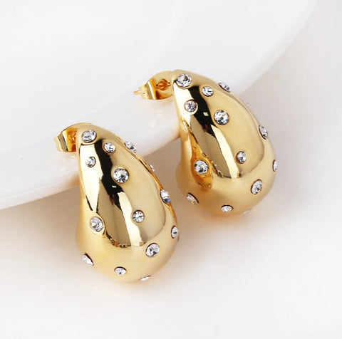 Ivy Tear Drop Studs in Gold with Mini Crystals Ivy Tear Drop Studs in Gold with Mini Crystals