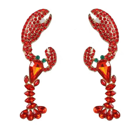 Lobster Bright Red Crystal Lobster Shaped Earrings Lobster Bright Red Crystal Lobster Shaped Earrings
