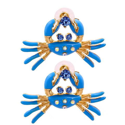 Crab Blue Enamel Crab Shaped Earrings with Crystals Crab Blue Enamel Crab Shaped Earrings with Crystals