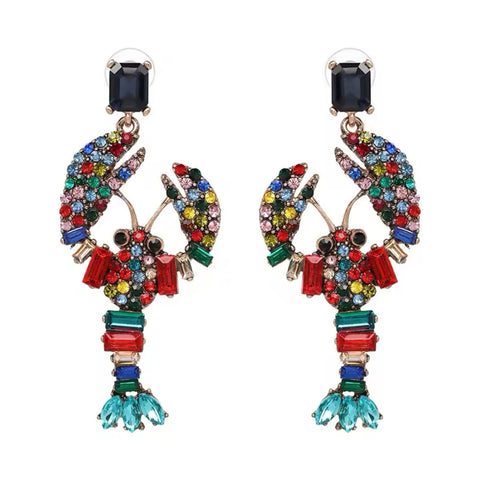Lobster Navy, Red & Teal Crystal Lobster Shaped Earrings Lobster Navy, Red & Teal Crystal Lobster Shaped Earrings