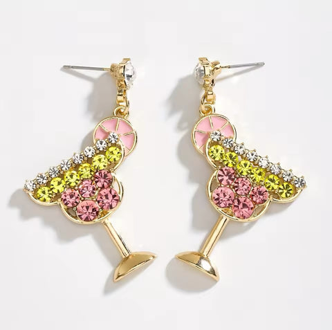 Margarita Pink and Yellow Crystal Cocktail Shaped Dangle Earrings Margarita Pink and Yellow Crystal Cocktail Shaped Dangle Earrings