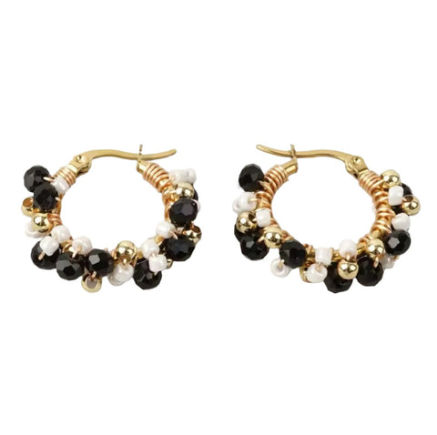 Heidi Black, Gold & White Beaded Gold Hoop Earrings Heidi Black, Gold & White Beaded Gold Hoop Earrings