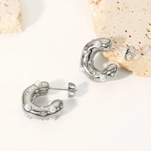 Ella Silver Hoops with Mini Faux Pearls and Crystals Ella Silver Hoops with Mini Faux Pearls and Crystals