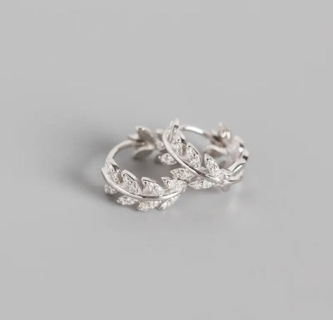 Lillibelle Silver Hoop Earring in a Leaf Wreath Design with Crystals Lillibelle Silver Hoop Earring in a Leaf Wreath Design with Crystals