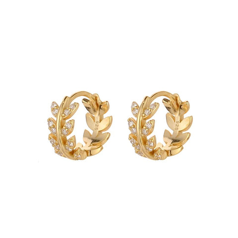Lillibelle Gold Hoop Earring in a Leaf Wreath Design with Crystals Lillibelle Gold Hoop Earring in a Leaf Wreath Design with Crystals