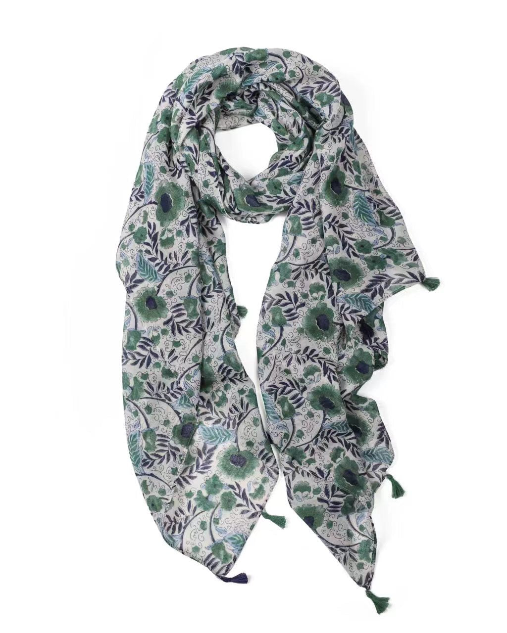floral scarf, lightweight scarf, summer scarf, scarf with tassels, muted scarf, cottage core scarf floral scarf, lightweight scarf, summer scarf, scarf with tassels, muted scarf, cottage core scarf