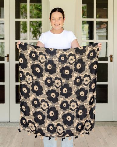 black and tan scarf, autumn scarf, winter scarf,  bold scarf, floral scarf, retro scarf black and tan scarf, autumn scarf, winter scarf,  bold scarf, floral scarf, retro scarf