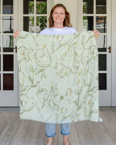 tulip pattern scarf, autumn scarf, winter scarf, floral scarf, green scarf, feminine scarf tulip pattern scarf, autumn scarf, winter scarf, floral scarf, green scarf, feminine scarf