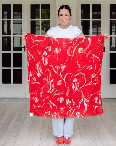 tulip pattern scarf, autumn scarf, winter scarf, floral scarf, red scarf, feminine scarf tulip pattern scarf, autumn scarf, winter scarf, floral scarf, red scarf, feminine scarf