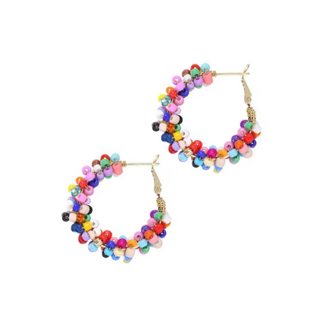 Letitia Bright Multi Coloured Beaded Gold Hoops Letitia Bright Multi Coloured Beaded Gold Hoops