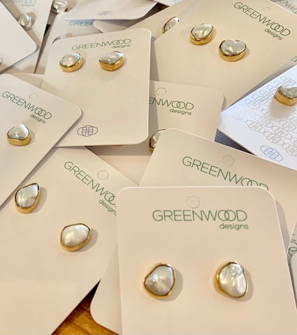 Ash Bezel Set Freshwater Pearl Stud Gold Plated Sterling Silver Ash Bezel Set Freshwater Pearl Stud Gold Plated Sterling Silver