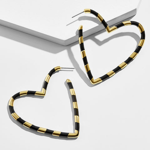 Lola Black and Gold Enamel Heart Shaped Hoop Earring Lola Black and Gold Enamel Heart Shaped Hoop Earring