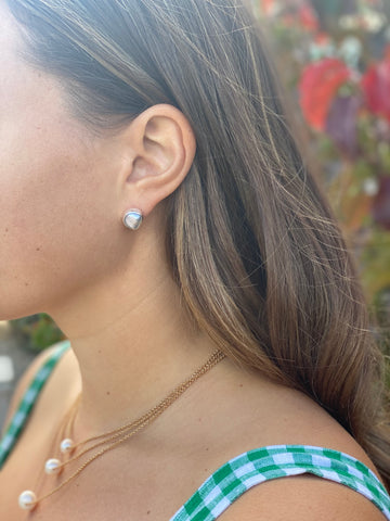 Ash Bezel Set Freshwater Pearl Stud Sterling Silver Ash Bezel Set Freshwater Pearl Stud Sterling Silver