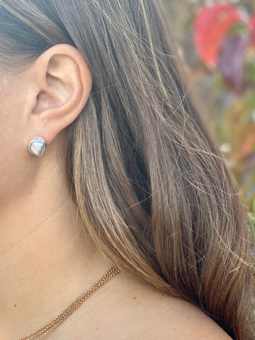 Ash Bezel Set Freshwater Pearl Stud Sterling Silver Ash Bezel Set Freshwater Pearl Stud Sterling Silver