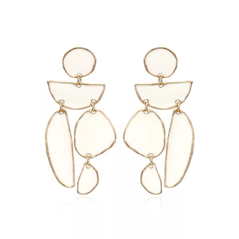 Winnie Geometric White Dangle Earring with Gold Detail Winnie Geometric White Dangle Earring with Gold Detail