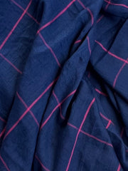Elevate your style with our navy base hot pink check scarf, featuring frayed edges for a chic touch. This versatile accessory is perfect for all seasons, with its lightweight fabric ensuring comfort year-round. Whether you're wrapping it for warmth on a chilly day or using it as a statement piece, the classic navy and bold hot pink checks add a stylish flair to any outfit, suitable for both casual and dressy occasions.