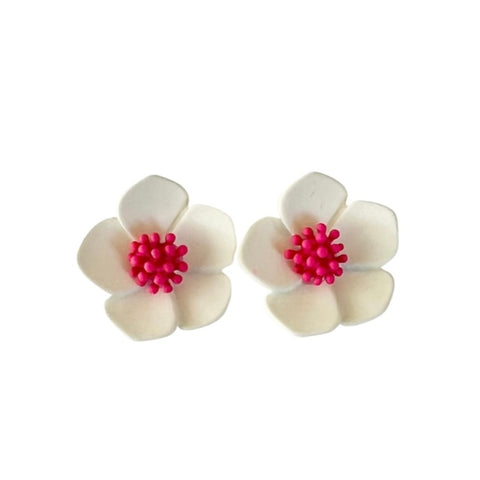 Poppy White and Hot Pink Flower Stud Earrings Poppy White and Hot Pink Flower Stud Earrings