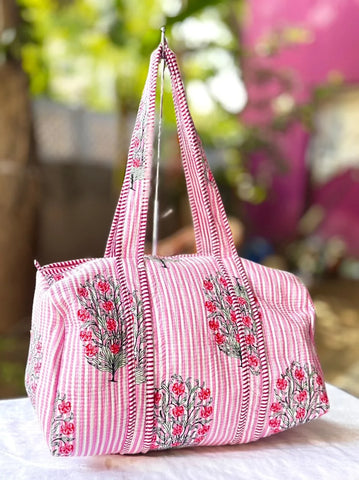 Striped Floral Duffel Bag