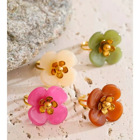 Willa Green Flower Adjustable Ring