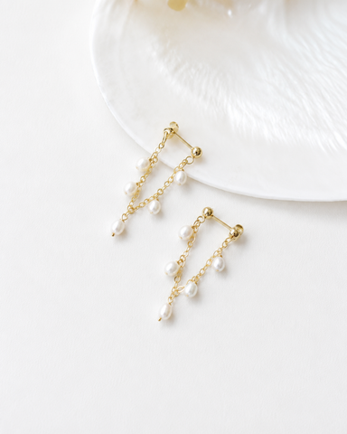 Sally Freshwater Pearl Chain Gold Hoop Earrings