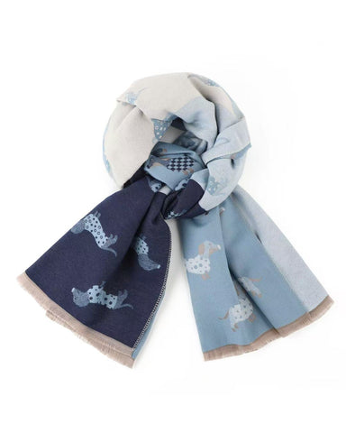 PRE SALE ARRIVING 12 JUNE Reversible Dachshund Print Winter Scarf – Blues
