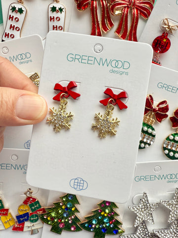 Snowflake Christmas Earring in Red & Gold
