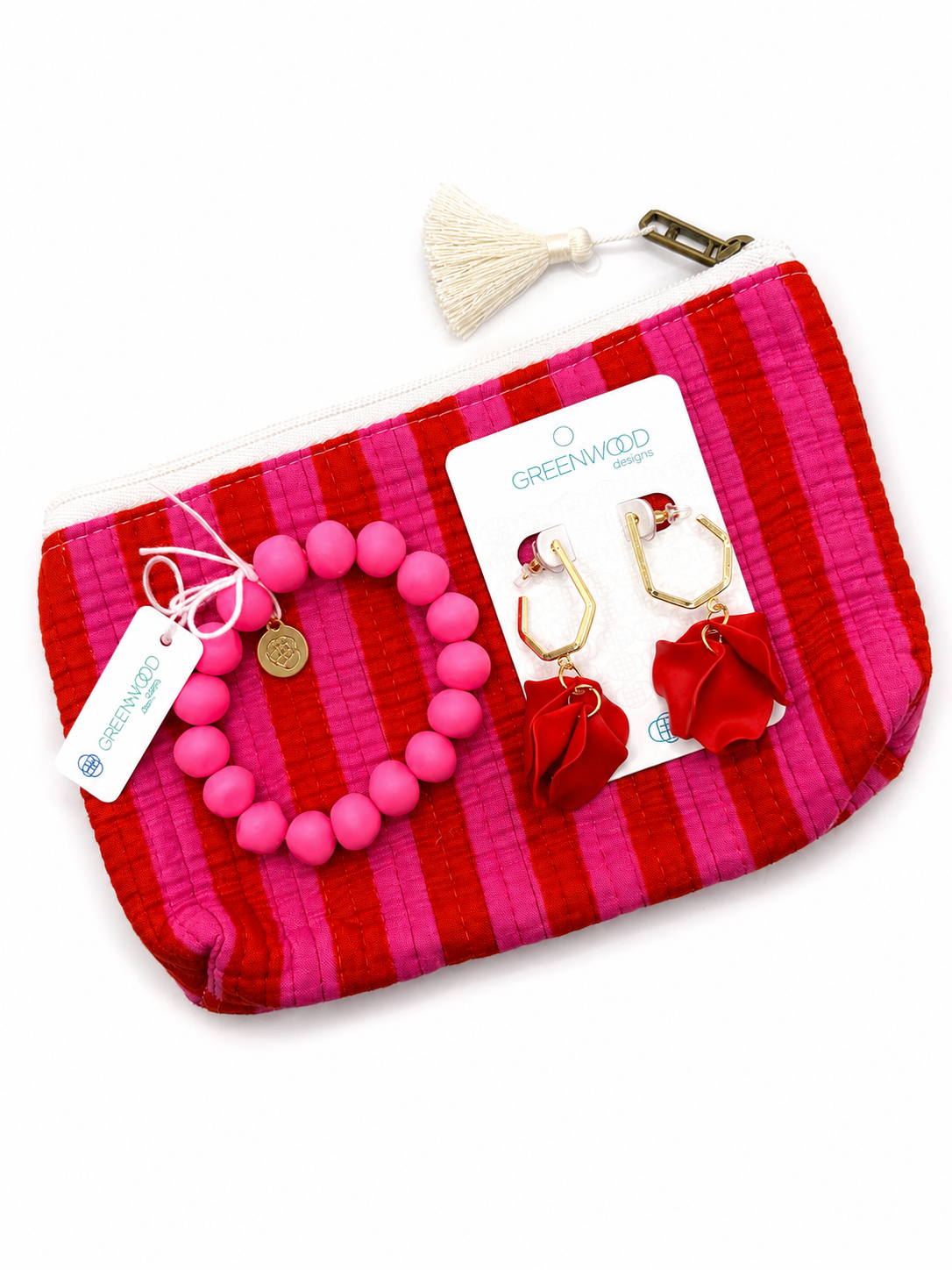 $55 Pink & Red Striped Pouch Bundle