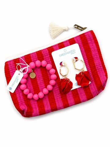 $55 Pink & Red Striped Pouch Bundle