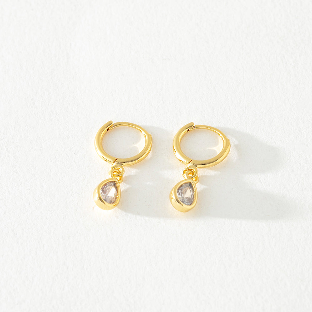 Hannah Clear Crystal Huggie Tear Drop Hoops Earrings