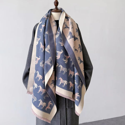 PRESALE ARRIVING 24 JUN Reversible Equestrian Horse Winter Scarf – Blue/Pink