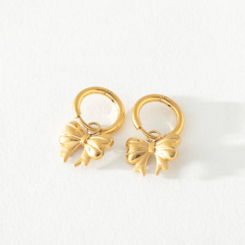Betty Gold Hoops with Bow Shaped Dangle