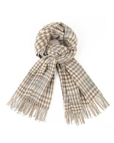 Houndstooth in Beige/Grey Scarf – Classic Check Winter Scarf