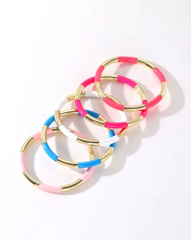 Colourful Enamel Stacking Bracelet Collection in Gold & Silver