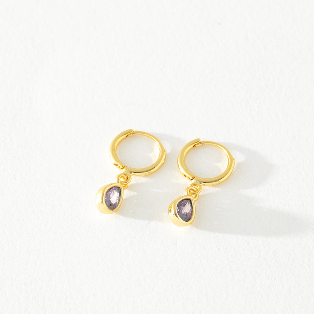 Hannah Lilac Crystal Huggie Tear Drop Hoops Earrings