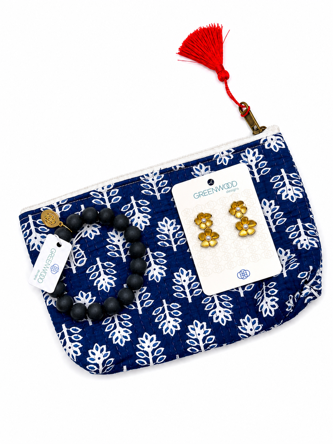 $55 Navy & Gold Woodblock Pouch Bundle
