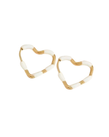 Hannah Heart Enamel & Stainless Steel Hoop Earrings in White