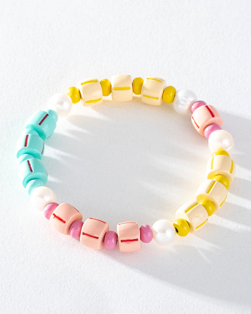 pearl bracelet, stretchy bracelet, stackable bracelet, delicate bracelet, enamel bracelet, colourful bracelet, fun bracelet